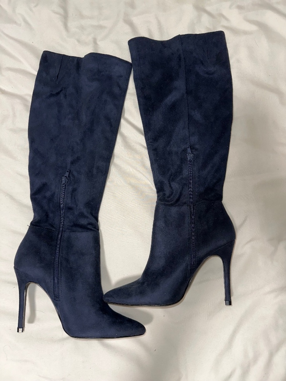 Womens Navy Suede Knee High Stiletto Heel Boots - Charles David 8.5